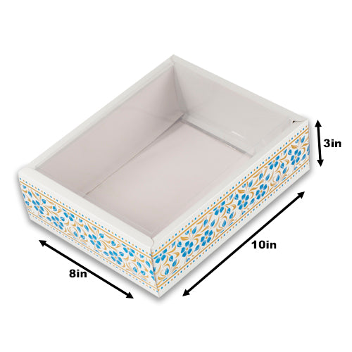 Foiled And Embossed Intricate Floral Design Hamper Box With Transparent Lid Size: 10*8*3 Inch Cobalt Blue, Magenta Pink (BK-30 OC)