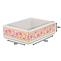 Foiled And Embossed Intricate Floral Design Hamper Box With Transparent Lid Size: 10*8*3 Inch Cobalt Blue, Magenta Pink (BK-30 OC)