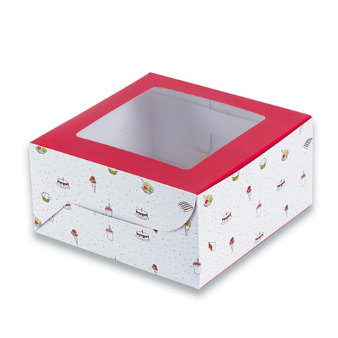 Candy Print Dark Pink Half Kg Cake Box With Window 8*8*4 Inch (BK-1-PW1)