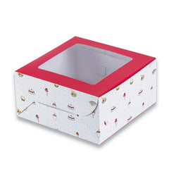 Candy Print Dark Pink Half Kg Cake Box With Window 8*8*4 Inch (BK-1-PW1)