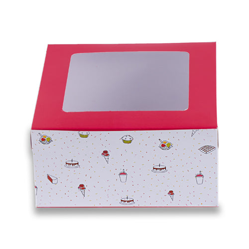 Candy Print Dark Pink Half Kg Cake Box With Window 8*8*4 Inch (BK-1-PW1)
