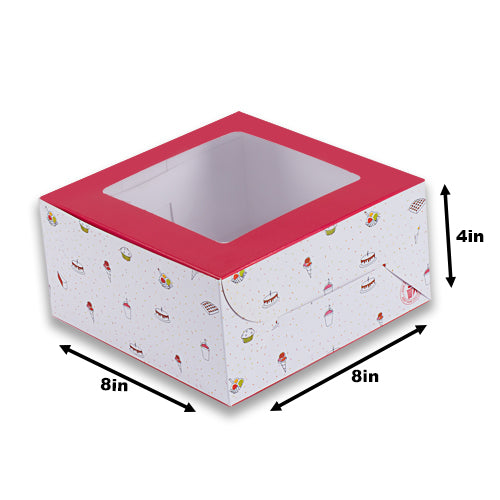 Candy Print Dark Pink Half Kg Cake Box With Window 8*8*4 Inch (BK-1-PW1)