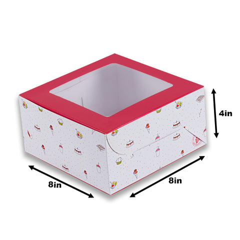 Candy Print Dark Pink Half Kg Cake Box With Window 8*8*4 Inch (BK-1-PW1)