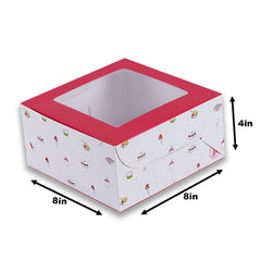 Candy Print Dark Pink Half Kg Cake Box With Window 8*8*4 Inch (BK-1-PW1)