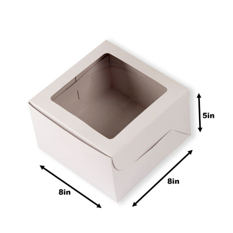 White Half Kg Cake Box With Window (inside Also White) 8*8*5 Inch (BK-25 w)