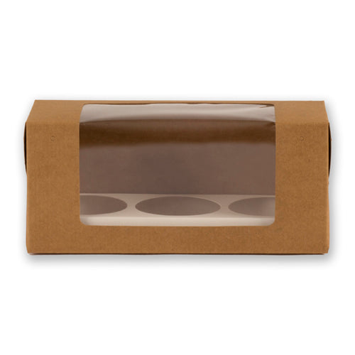 Brown Kraft Full Window 3 Jar Box With Cavity (9*3.25*4  Inch)( Jar Size:180 Ml) (BK-28 J)