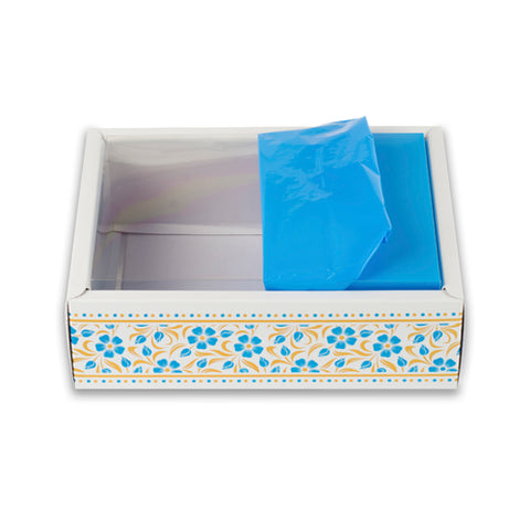 Foiled And Embossed Intricate Floral Design Hamper Box With Transparent Lid Size: 10*8*3 Inch Cobalt Blue, Magenta Pink (BK-30 OC)