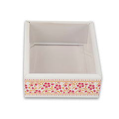 Foiled And Embossed Intricate Floral Design Hamper Box With Transparent Lid Size: 10*8*3 Inch Cobalt Blue, Magenta Pink (BK-30 OC)