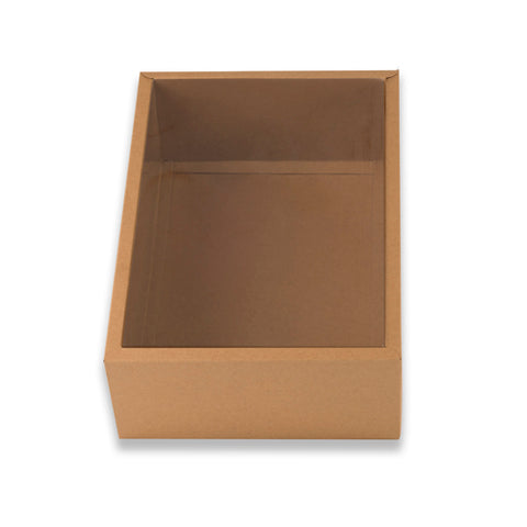 Brown Kraft Big Size Hamper Box With Transparent Lid Inner Size: 8*12*4 Inch Outer Size: 9*13*4 Inch (BK-37)