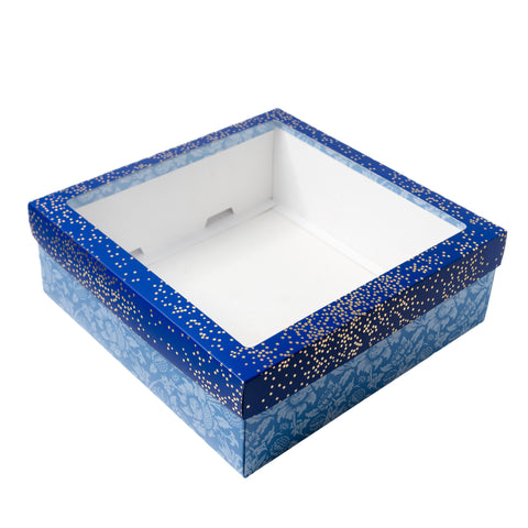 Hamper Box With Top Window Lid And Bottom Tray (10*10*3.75 Inch) (BK-92-DB)
