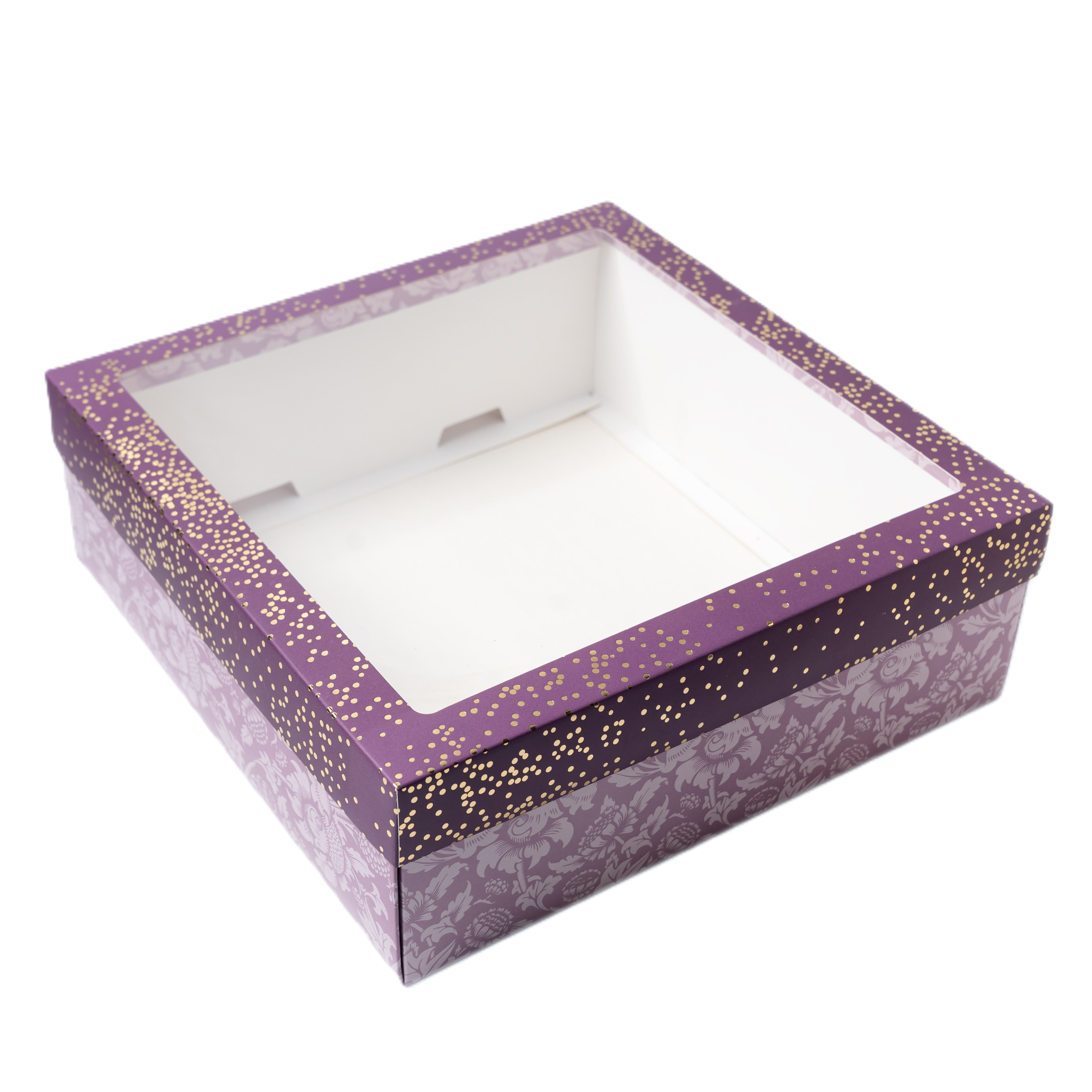 Hamper Box With Top Window Lid And Bottom Tray (10*10*3.75 Inch) (BK-92-PL)