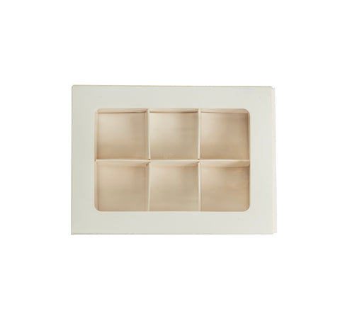 6 CAVITY CHOCOLATE BOX WITH SLIDER WINDOW SLEEVES IN WHITE (12*8*4 CM)(CK-10)