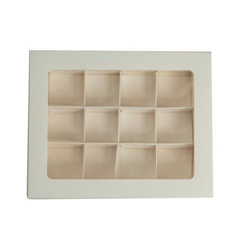 12 CAVITY CHOCOLATE BOX WITH SLIDER WINDOW SLEEVES IN WHITE (16*12*4 CM)(CK-12)