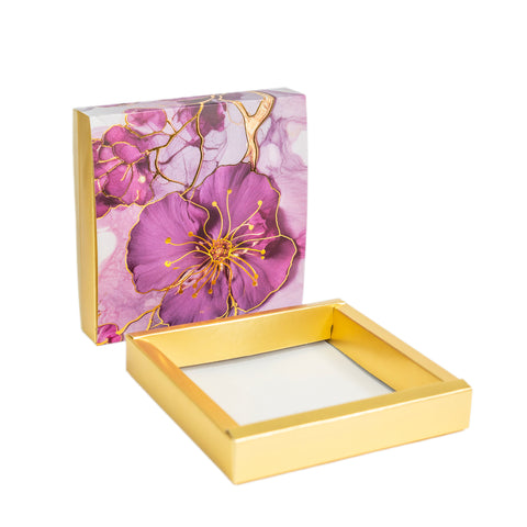 9 CAVITY SLIDER CHOCOLATE BOX WITH PRINTED SLEEVES AND GOLDEN TRAY (14*14*3 CM) (CK-2-P)