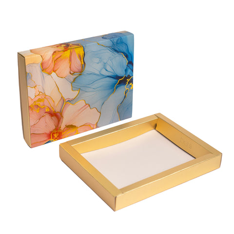 12 CAVITY SLIDER CHOCOLATE BOX WITH PRINTED SLEEVES AND GOLDEN TRAY (19*14.4*3 CM) (CK-3-B)
