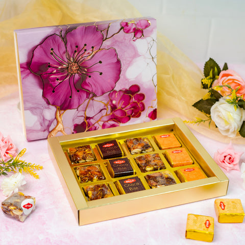 12 CAVITY SLIDER CHOCOLATE BOX WITH PRINTED SLEEVES AND GOLDEN TRAY (19*14.4*3 CM) (CK-3-P)