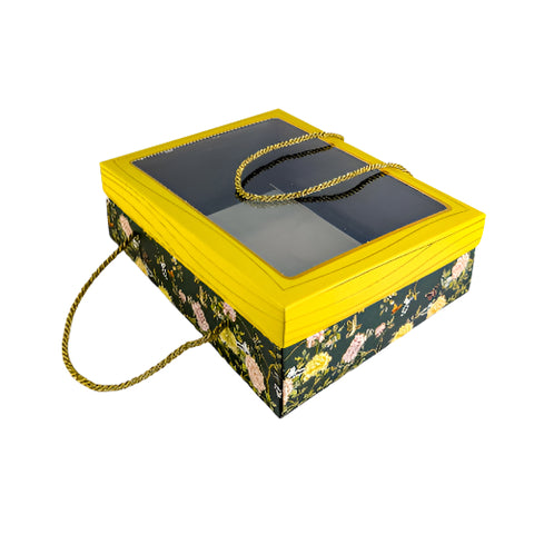 FESTIVE HAMPER BOX WITH ROPE HANDLE – EMERALD BLOSSOM DESIGN (7*9*3 INCH) (BK-30 RP-EB)
