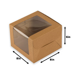 Brown Kraft Half Kg Tall Cake Box With Full Window 8*8*6 Inch (BK-17 BW)