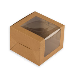 Brown Kraft Half Kg Tall Cake Box With Full Window 8*8*6 Inch (BK-17 BW)