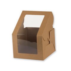 Brown Kraft Half Kg Tall Cake Box With Full Window 8*8*6 Inch (BK-17 BW)