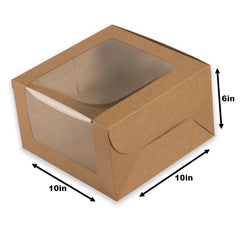 Brown Kraft One Kg Tall Cake Box With Full Window 10*10*6 Inch (BK-18 BW)