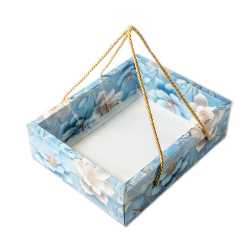 Hamper Gift Box With Top PVC Transparent Lid And Bottom Tray in Floral Aura Design With Rope Handle- Lilac (9*7*3 Inch) (BK-30 LD- FAB)