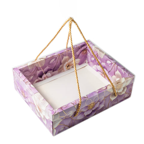 Hamper Gift Box With Top PVC Transparent Lid And Bottom Tray in Floral Aura Design With Rope Handle- Lilac (9*7*3 Inch) (BK-30 LD- FAL)