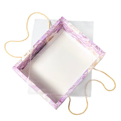 Hamper Gift Box With Top PVC Transparent Lid And Bottom Tray in Floral Aura Design With Rope Handle- Lilac (9*7*3 Inch) (BK-30 LD- FAL)