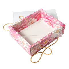 Hamper Gift Box With Top PVC Transparent Lid And Bottom Tray in Floral Aura Design With Rope Handle- Lilac (9*7*3 Inch) (BK-30 LD- FAP)