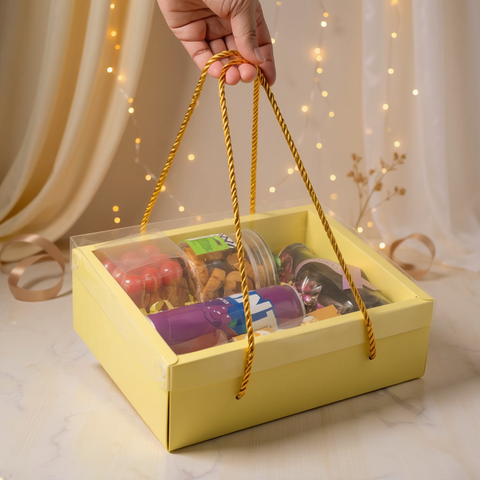 Hamper Box With Top PVC Transparent Lid And Bottom Tray With Rope Handle (9*7*3 Inch) (BK-30 LD)