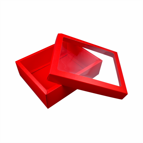 Hamper Box With Top Window Lid And Bottom Tray-RED (9*7*3 Inch) (BK-30 TB)