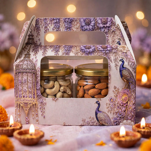 2 Jar Box With Window And Handle- Dusty Lilac(7*3.5*3.5 Inch) (BK-52-EW-DL)