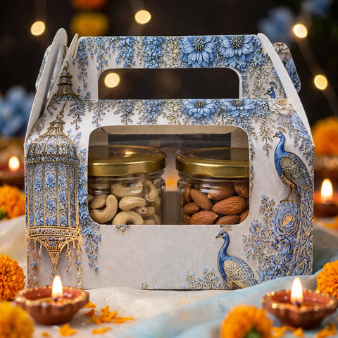 2 Jar Box With Window And Handle- Powder Blue(7*3.5*3.5 Inch) (BK-52-EW-PB)