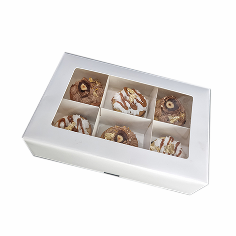 Premade 6 Pc Brownie Box With Partition (6*8.75*2 Inch) White (BK-72)