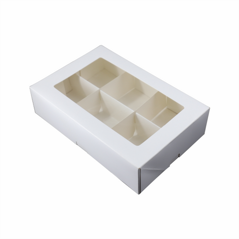 Premade 6 Pc Brownie Box With Partition (6*8.75*2 Inch) White (BK-72)