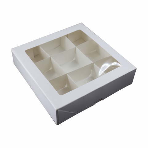 Premade 9 Pc Brownie Box With Partition (8.75*8.75*2 Inch) White (BK-73)