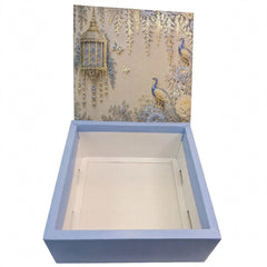 TOP BOTTOM HAMPER BOX IN ENCHANTED WISTERIA PEACOCK DESIGN (8*8*3.75 INCH) (BK-91-EW-POWDER BLUE)