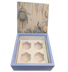 TOP BOTTOM HAMPER BOX IN ENCHANTED WISTERIA PEACOCK DESIGN (8*8*3.75 INCH) (BK-91-EW-POWDER BLUE)