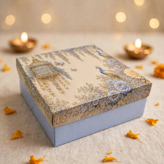 TOP BOTTOM HAMPER BOX IN ENCHANTED WISTERIA PEACOCK DESIGN (8*8*3.75 INCH) (BK-91-EW-POWDER BLUE)