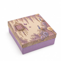 TOP BOTTOM HAMPER BOX IN ENCHANTED WISTERIA PEACOCK DESIGN (8*8*3.75 INCH) (BK-91-EW-DUSTY LILAC)