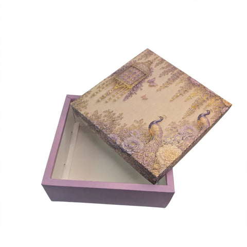 TOP BOTTOM HAMPER BOX IN ENCHANTED WISTERIA PEACOCK DESIGN (8*8*3.75 INCH) (BK-91-EW-DUSTY LILAC)