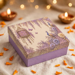 TOP BOTTOM HAMPER BOX IN ENCHANTED WISTERIA PEACOCK DESIGN (8*8*3.75 INCH) (BK-91-EW-DUSTY LILAC)