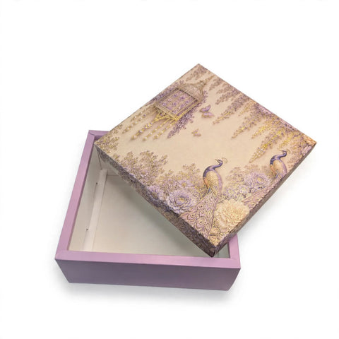 TOP BOTTOM HAMPER BOX IN ENCHANTED WISTERIA PEACOCK DESIGN (10*10*3.75 INCH) (BK-92-EW-DUSTY LILAC)