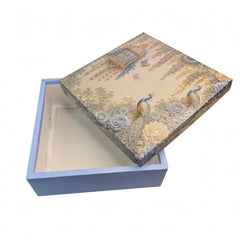 TOP BOTTOM HAMPER BOX IN ENCHANTED WISTERIA PEACOCK DESIGN (10*10*3.75 INCH) (BK-92-EW-POWDER BLUE)