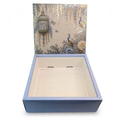TOP BOTTOM HAMPER BOX IN ENCHANTED WISTERIA PEACOCK DESIGN (10*10*3.75 INCH) (BK-92-EW-POWDER BLUE)