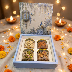 TOP BOTTOM HAMPER BOX IN ENCHANTED WISTERIA PEACOCK DESIGN (10*10*3.75 INCH) (BK-92-EW-POWDER BLUE)
