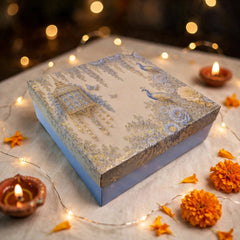 TOP BOTTOM HAMPER BOX IN ENCHANTED WISTERIA PEACOCK DESIGN (10*10*3.75 INCH) (BK-92-EW-POWDER BLUE)