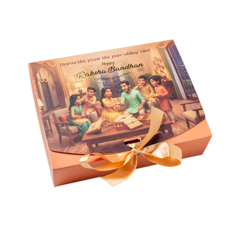 RIBBON CHOCOLATE BOX-RAKSHA BANDHAN DESIGN (7.5*6*2 INCH) (BK-94-RB-PEACH)