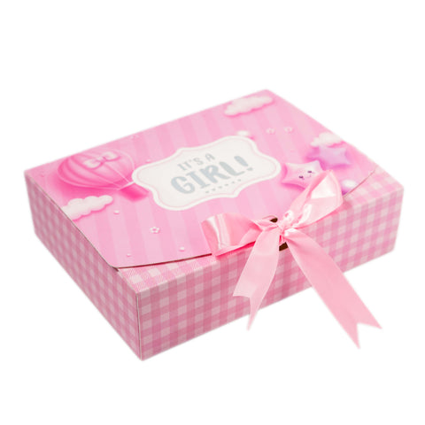 12 CAVITY RIBBON CHOCOLATE BOX-ITS A GIRL (7.5*6*2 INCH) (BK-95-GL-BABY PINK)