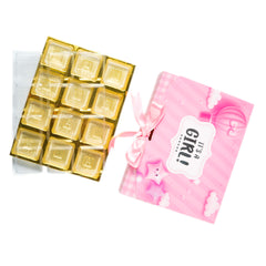 12 CAVITY RIBBON CHOCOLATE BOX-ITS A GIRL (7.5*6*2 INCH) (BK-95-GL-BABY PINK)